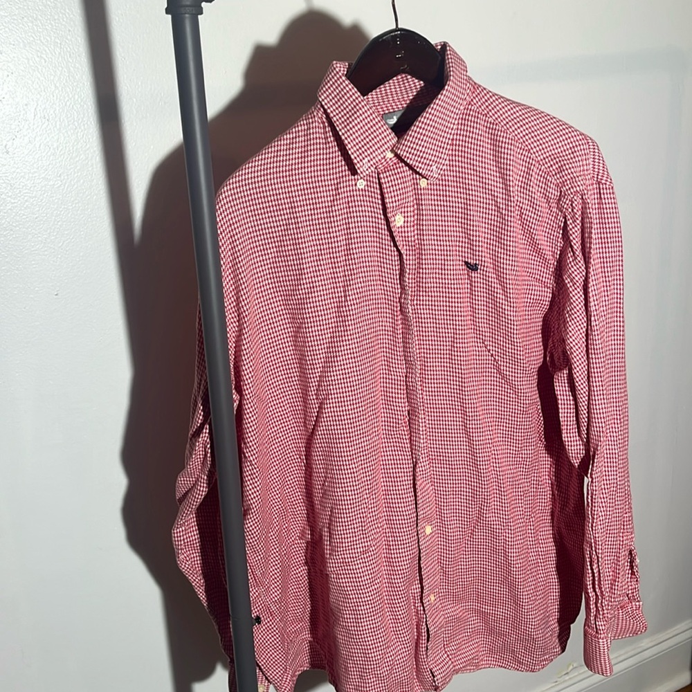 Southern Marsh red Hampton houndstooth long sleeve button down shirt-L